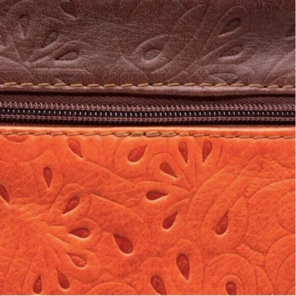 Vera Pelle Genuine Leather with Embossed Detail Crossbody Orange and Brown Color - Picture 5 of 10